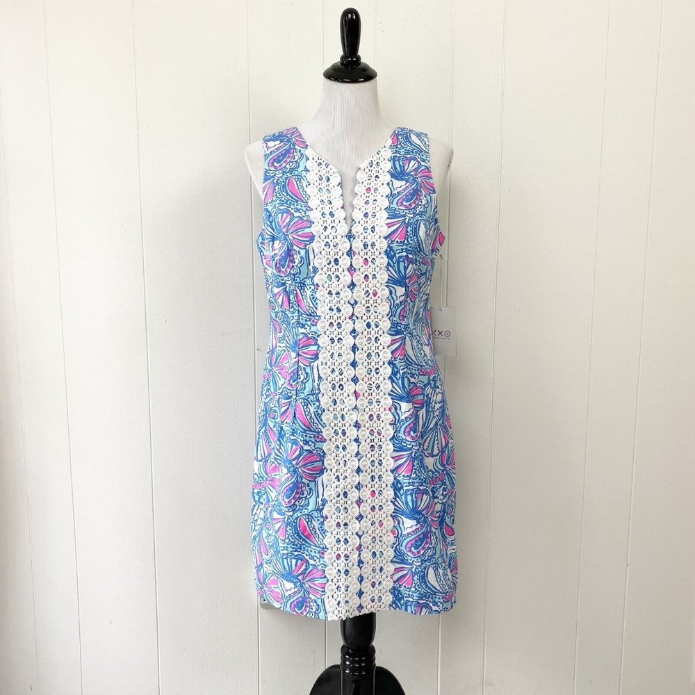 NWT LILLY PULITZER for Target MY FANS Split Neck Lined Sheath Dress Size 12